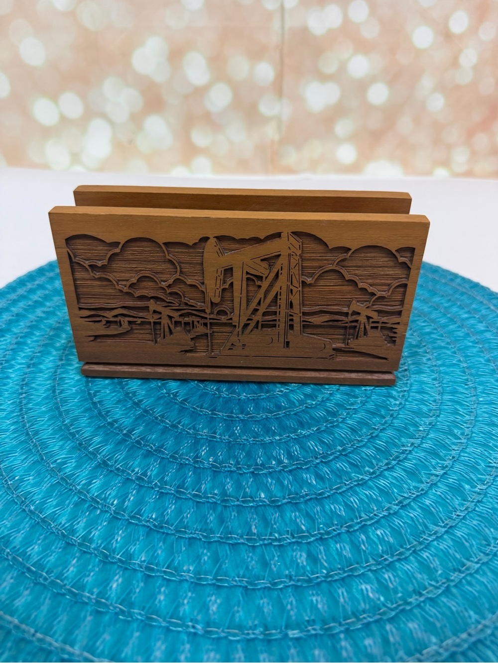 Vintage Lasercraft Walnut Wood Letter Holder Oilwell